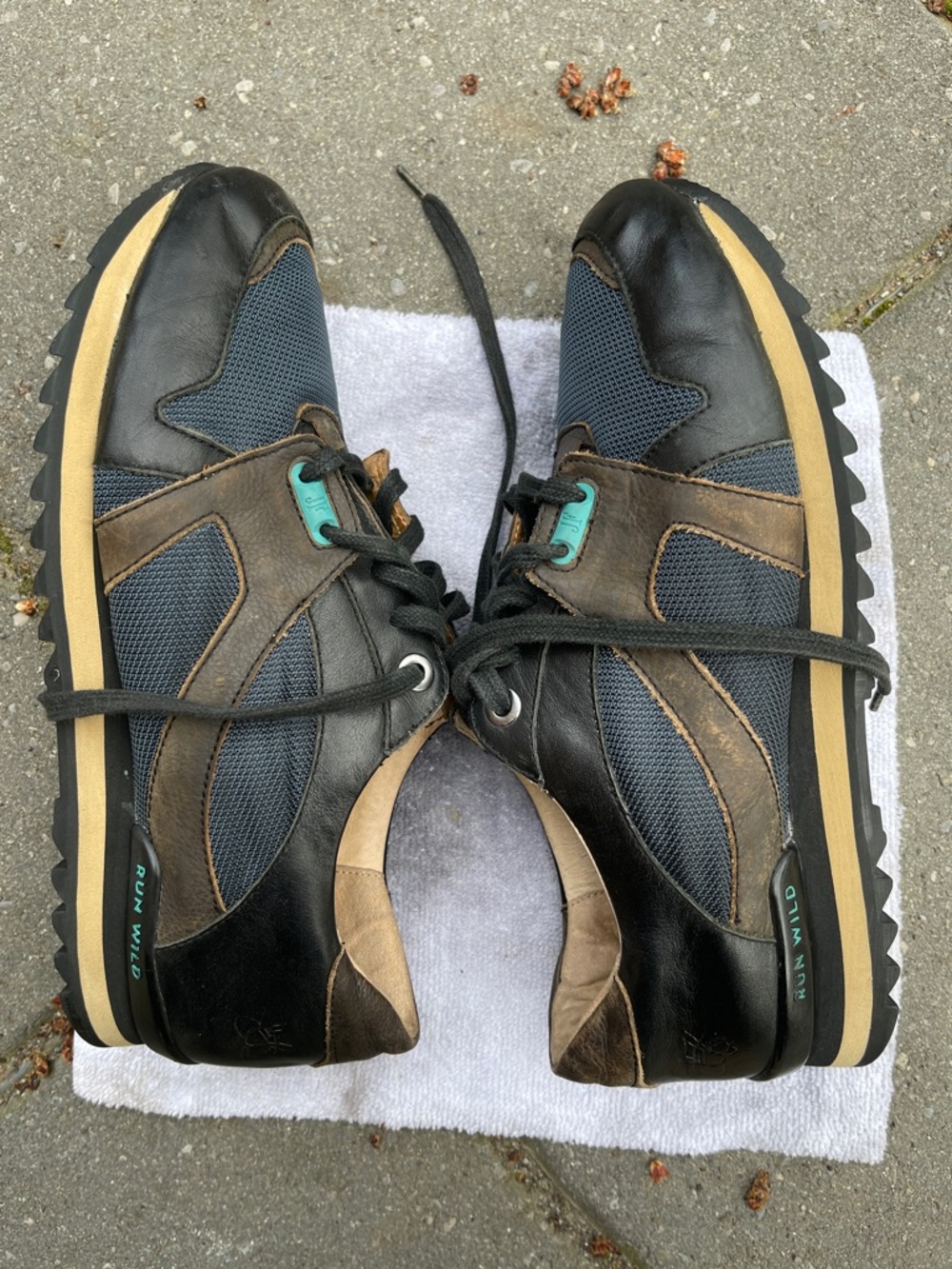 John Fluevog Run Wild Lace-Up Sneakers Trim and Teal Eyelet
